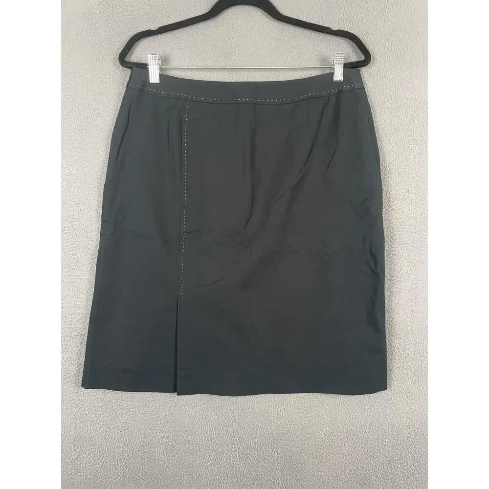 Whistles Skirt Womens 10 Black Straight Pencil Knee Length Pleated Lined Studded